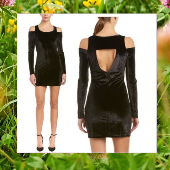Chaser Dresses & Skirts - NEW CHASER Mini Dress Black Velvet Party  Boat Neck Cold-Shoulder Long Sleeve